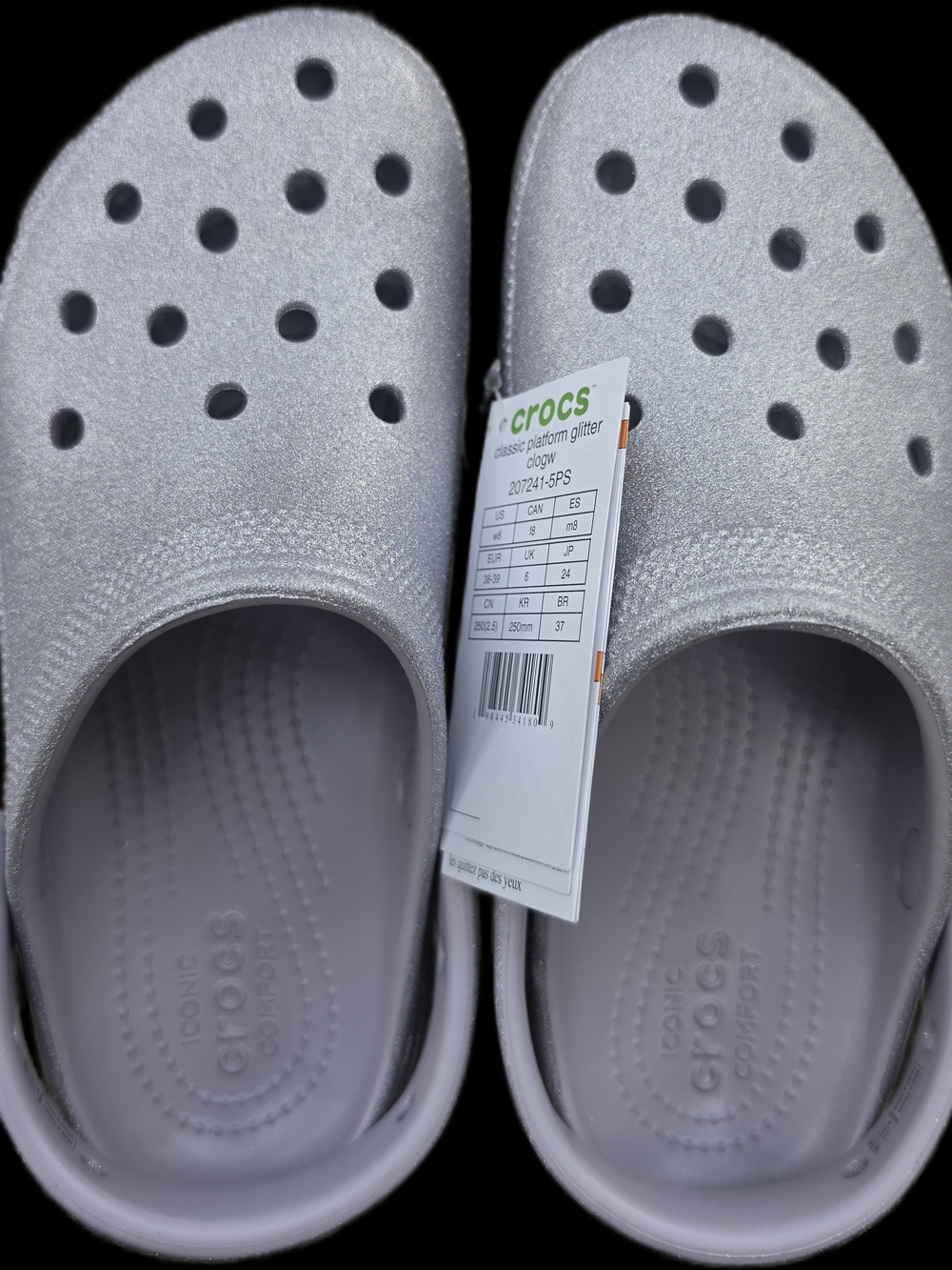 Womens New Classic Platform Clog. Platinum Glitter - Silver